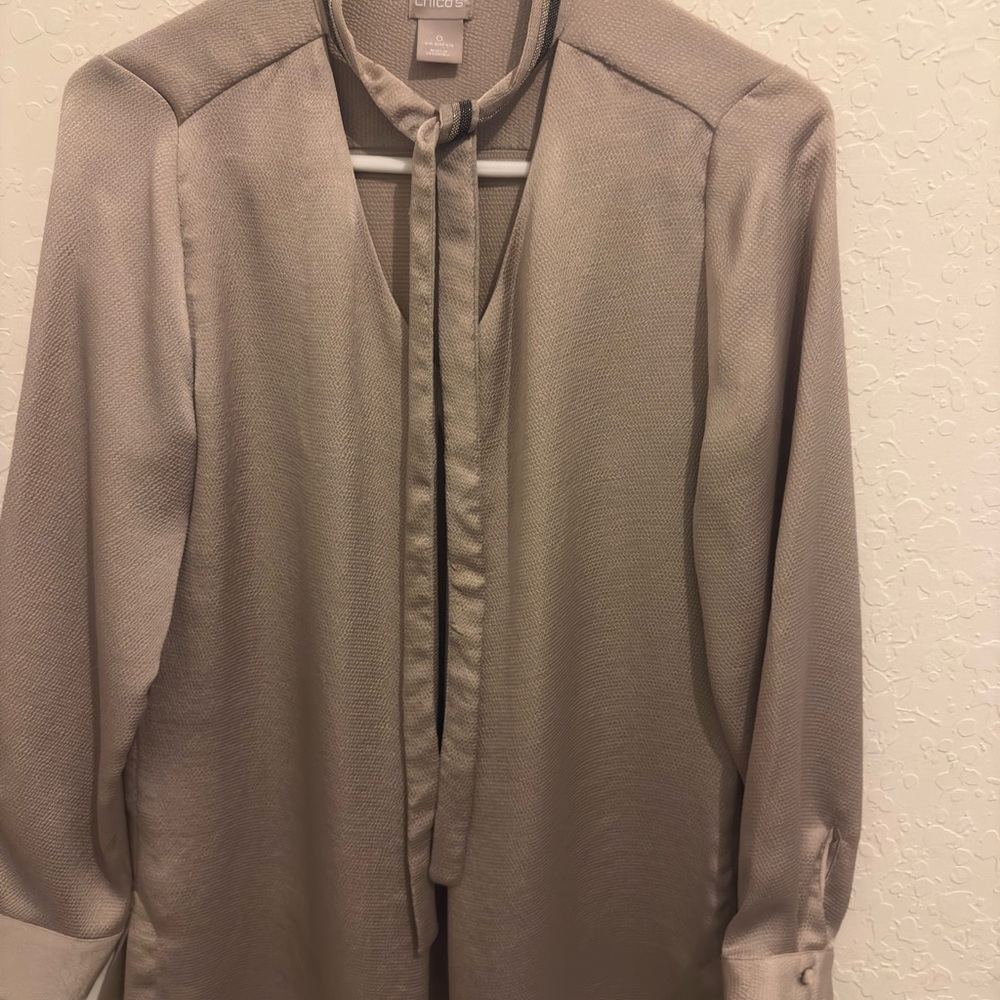 Chico's Taupe Blouse with Metallic Accents